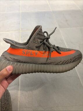 Yeezy Kids Sneakers in Grey with Bright Orange Stripe